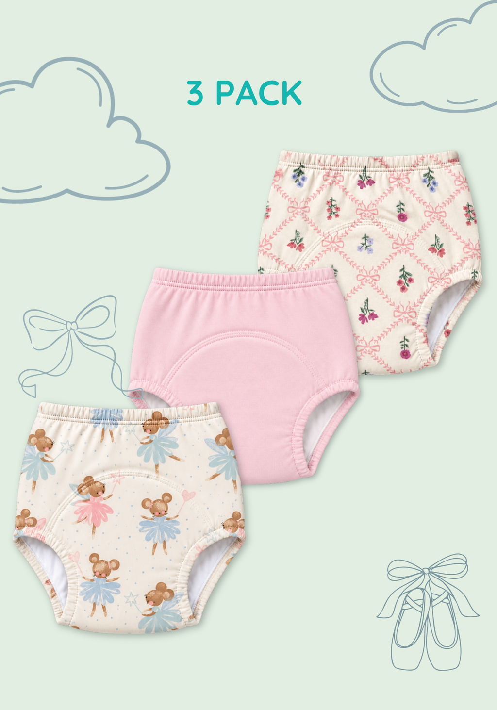 TEDDY BLOOMS 3PK POTTY TRAINING PANTY