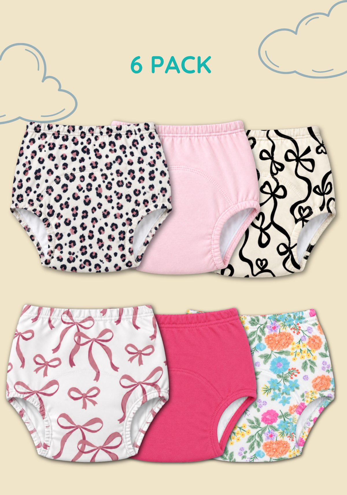 BOW AND BLOOM 6PK POTTY TRAINING PANTY