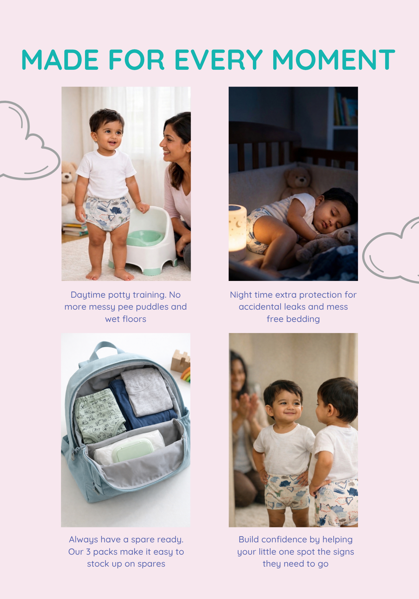 PETAL HEARTS 3 PACK POTTY TRAINING SHORTS