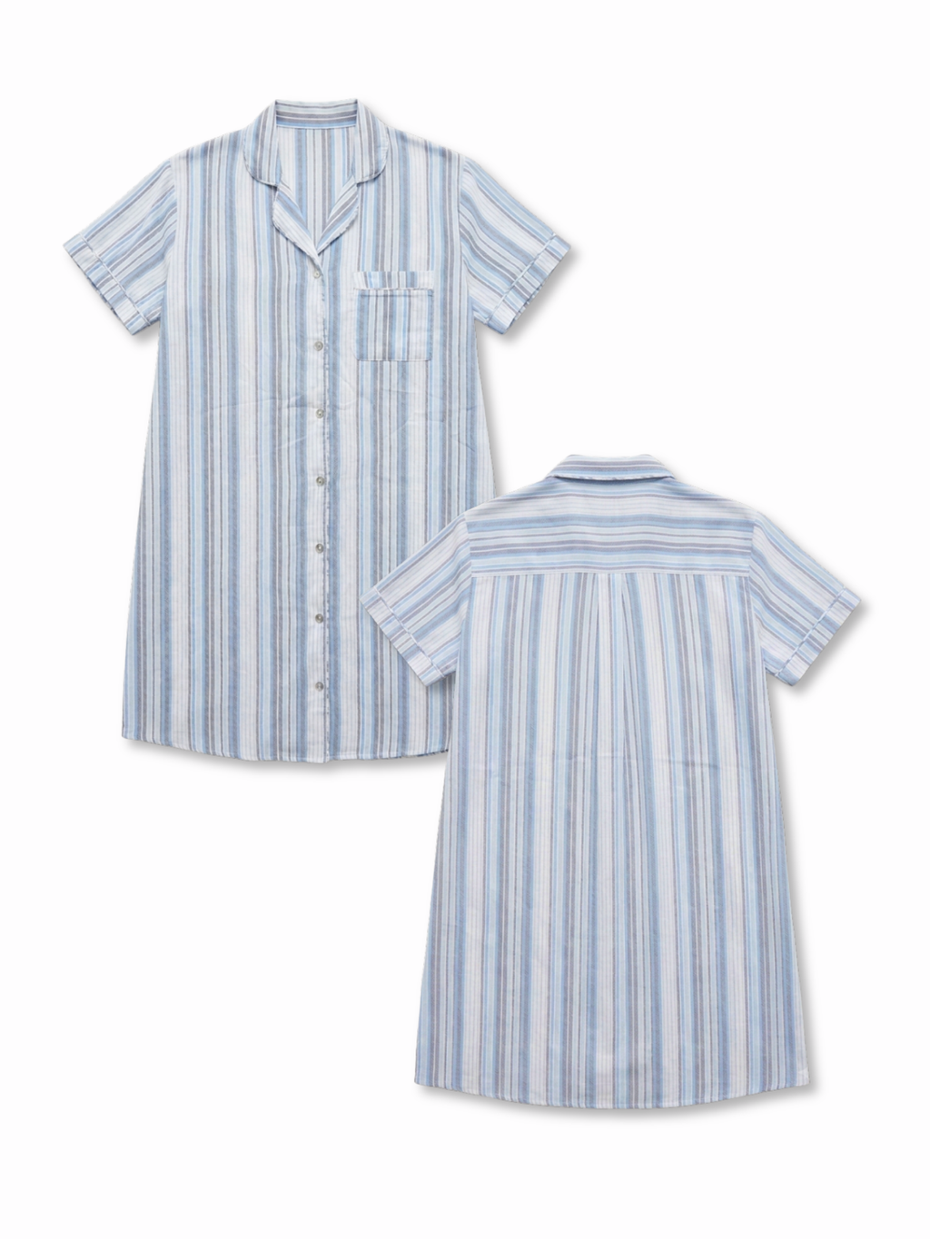 BLUE STRIPE MATERNITY FRONT OPEN SHORT SLEEVE DRESS