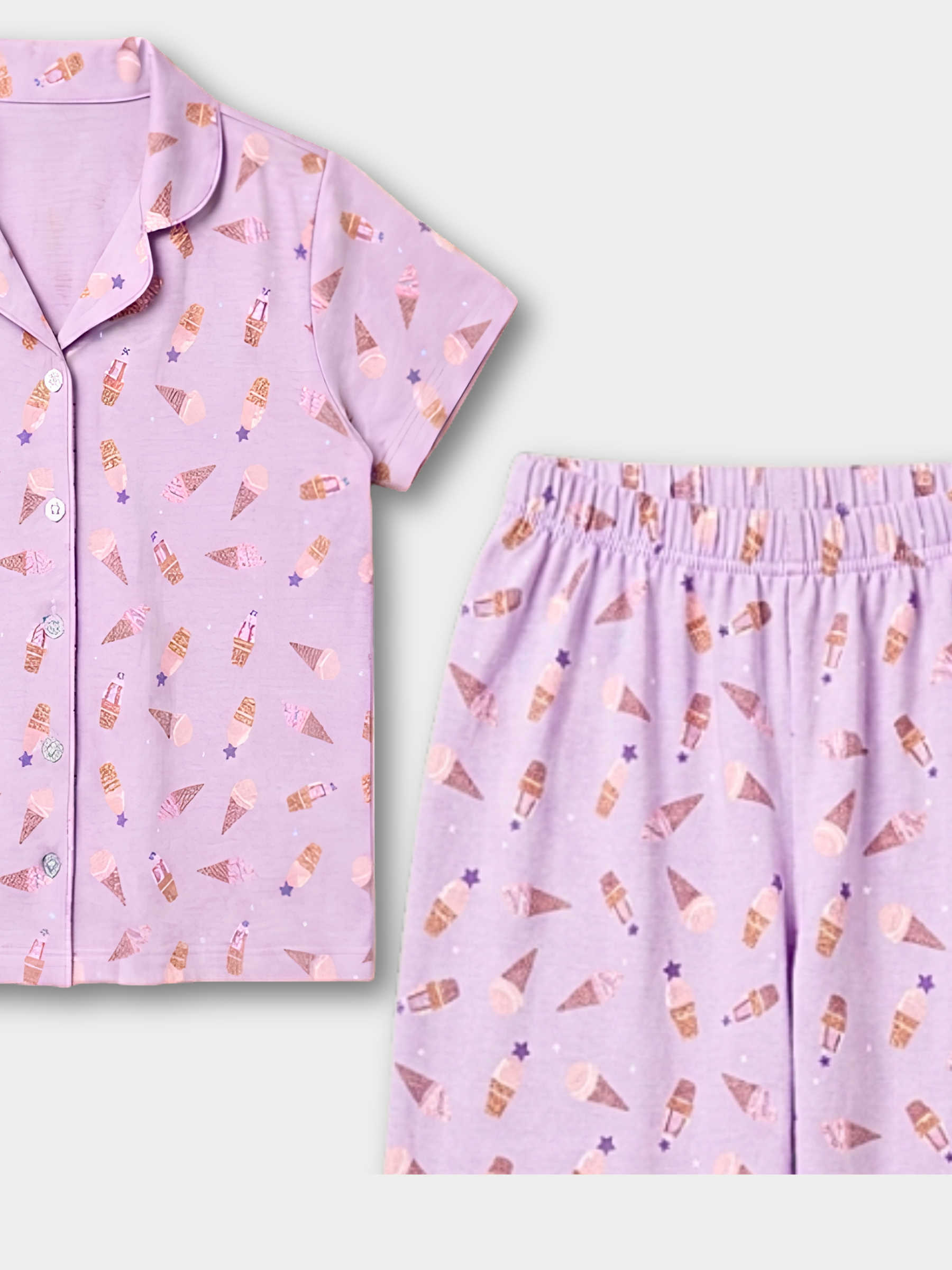 ICECREAM GIRLS FRONT OPEN SHORT SLEEVE PANT SET