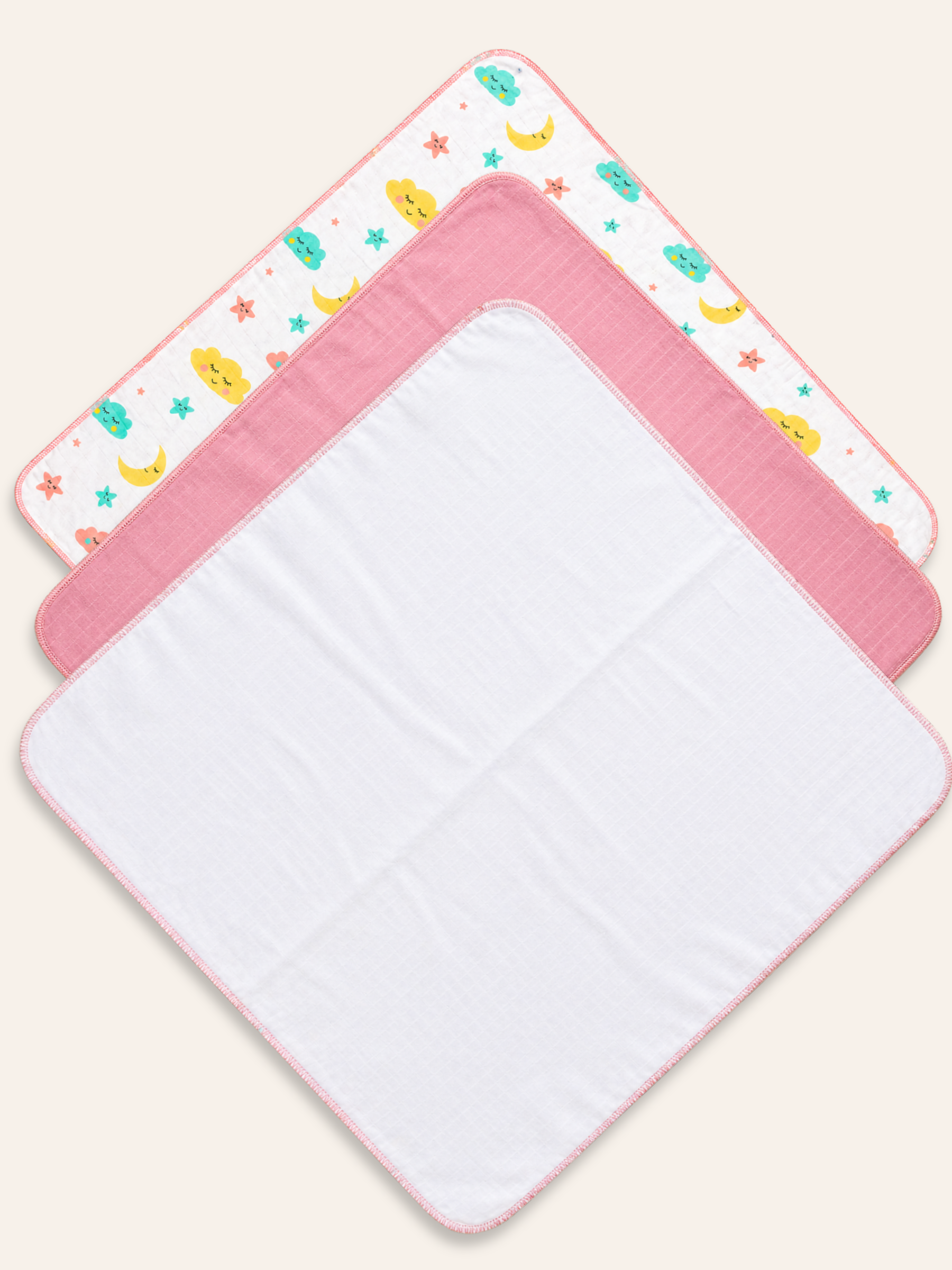 GIRLS PINK 3 PCS MUSLIN NAPPIE SET