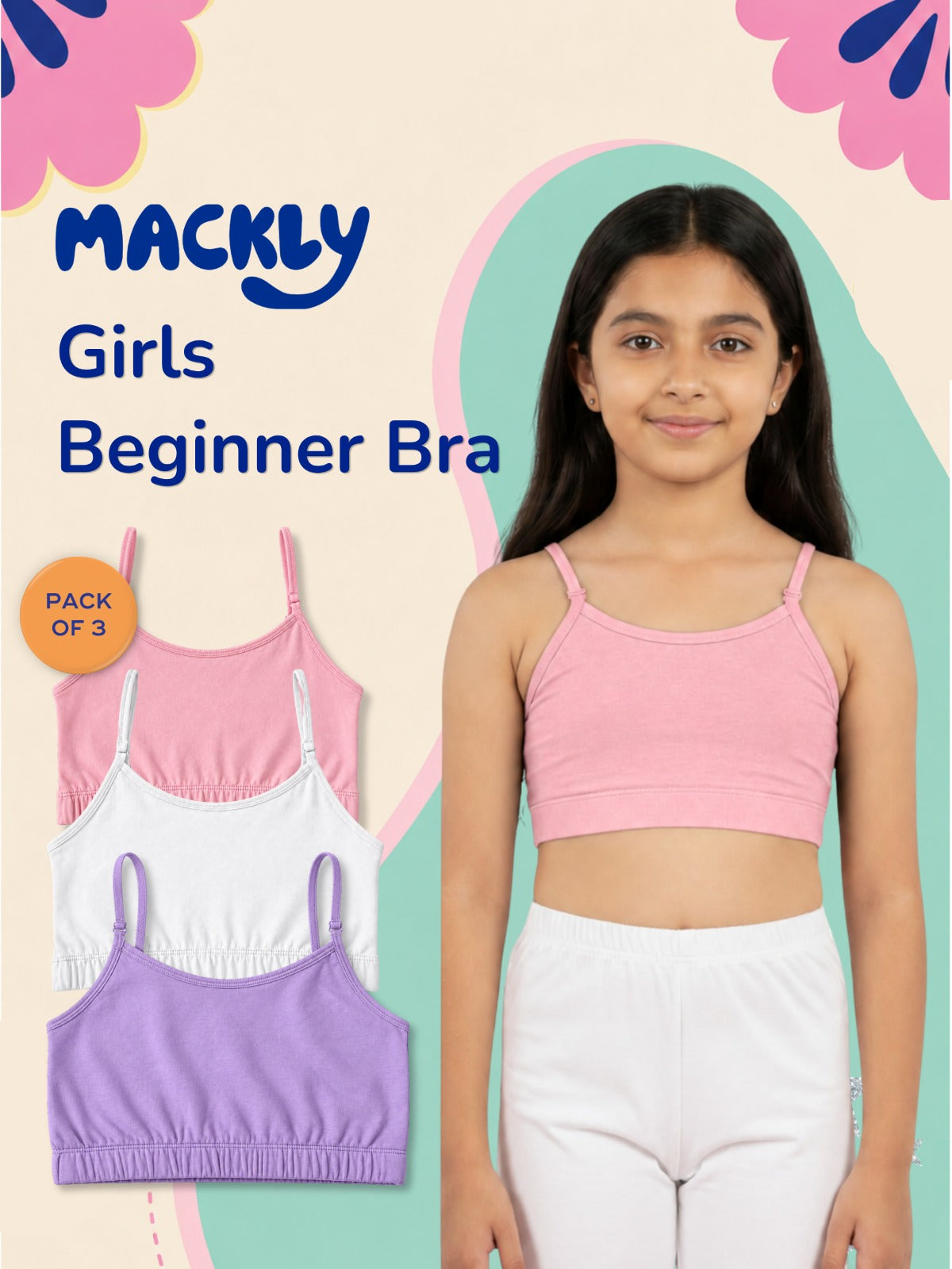 3 PACK BEGINNER BRA WITH REMOVABLE STRAP