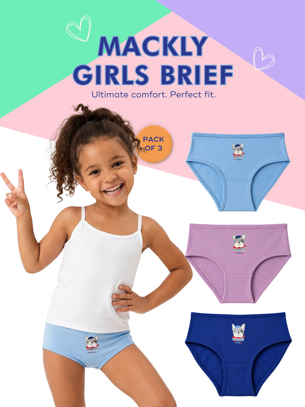 PAW DE PARIS GIRLS CLASSIC FIT BRIEF - 3 PACK