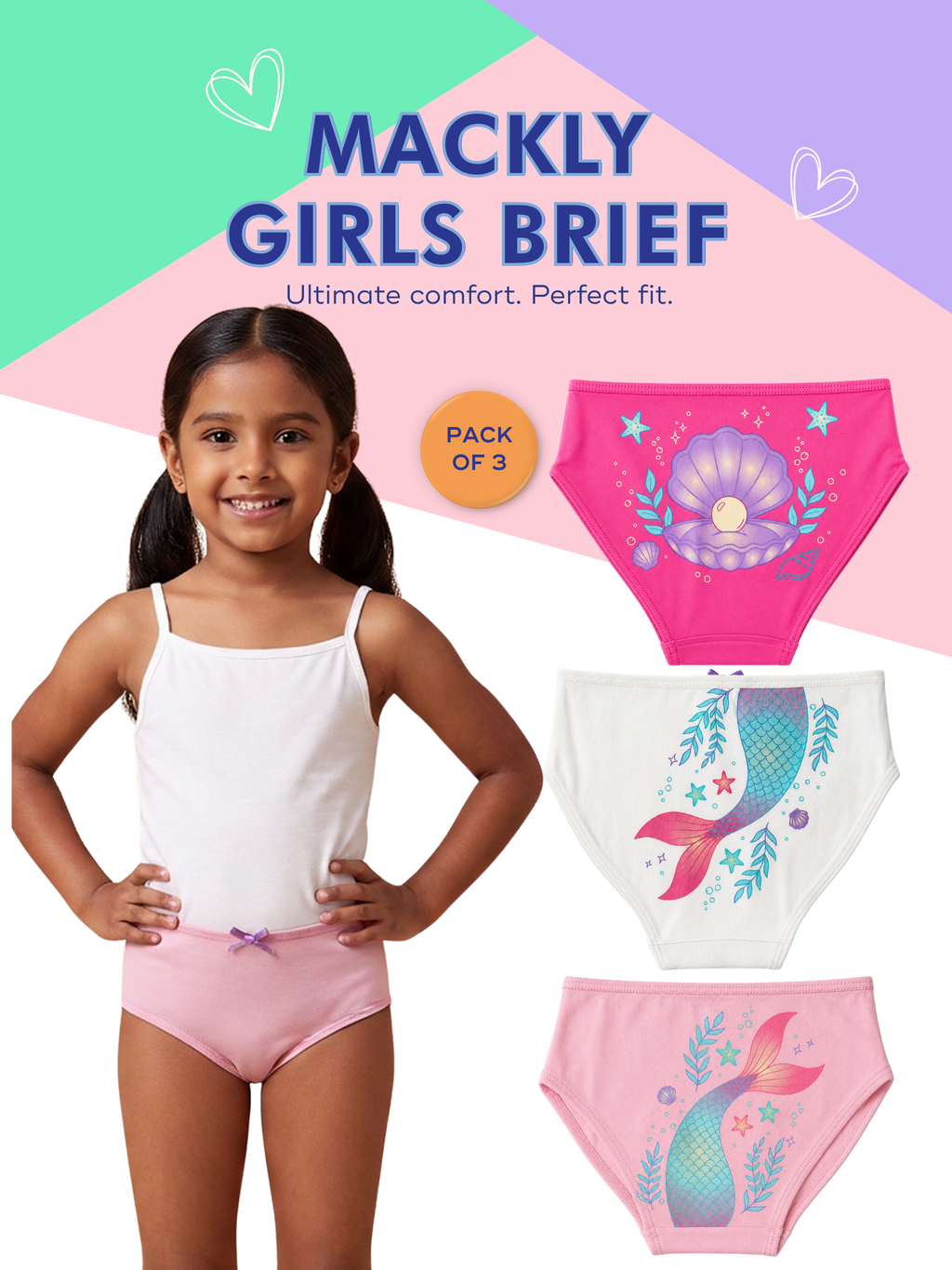 MERMAID TREASURE GIRLS CLASSIC FIT BRIEF - 3 PACK