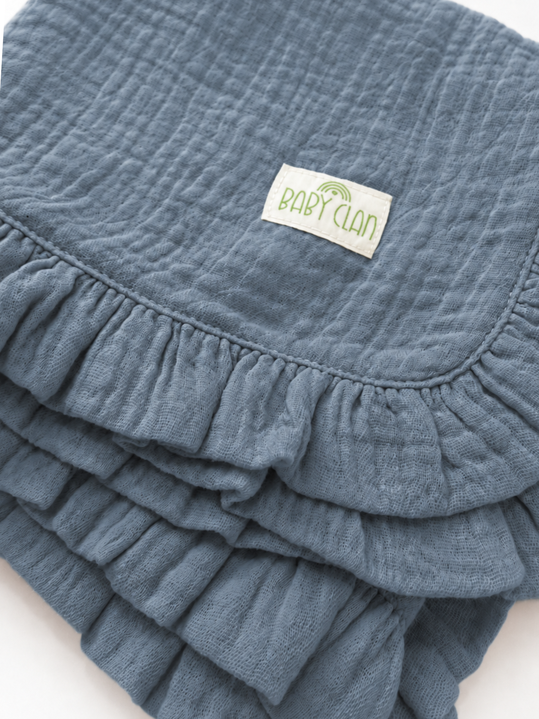 BLUE FRILLED MUSLIN BLANKET