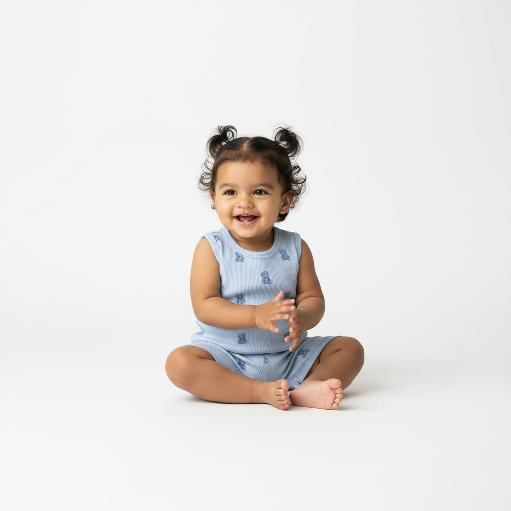 SNUGGLE BEAR COTTON VEST & SHORT SET