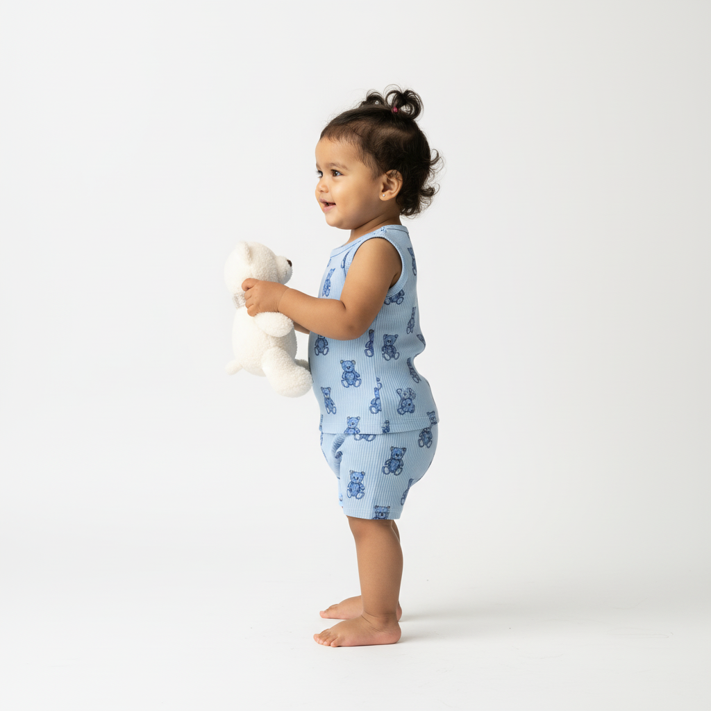 SNUGGLE BEAR COTTON VEST & SHORT SET
