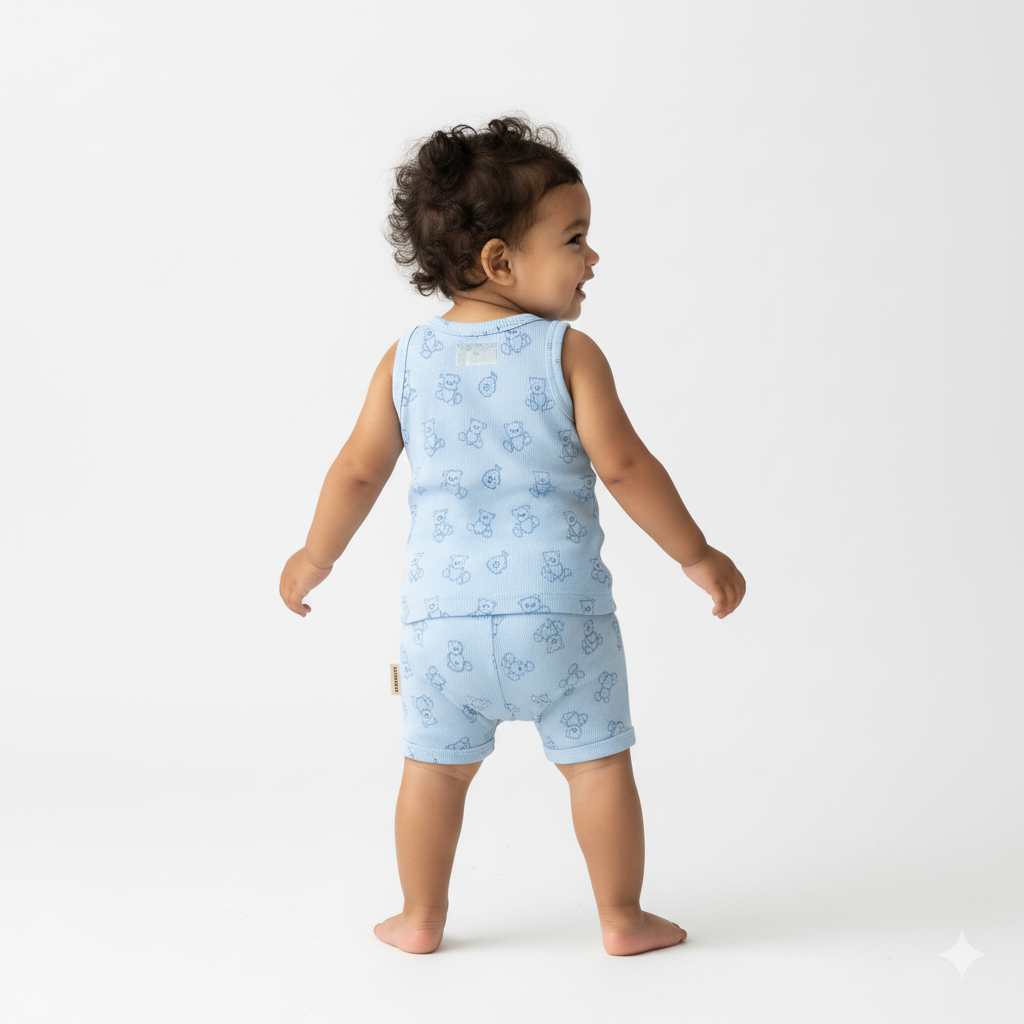 SNUGGLE BEAR COTTON VEST & SHORT SET