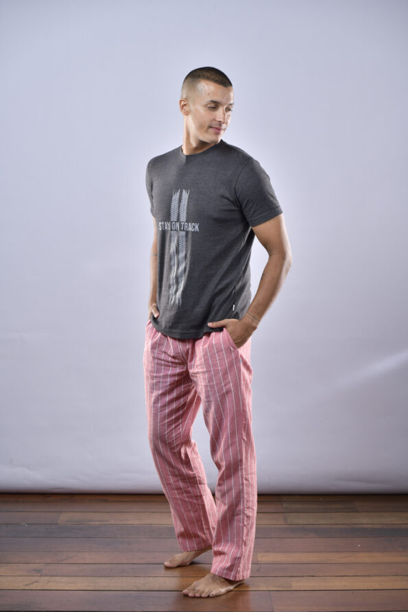 100% COTTON WOVEN LONG PANT WITH SEPARATE WAISTBAND.