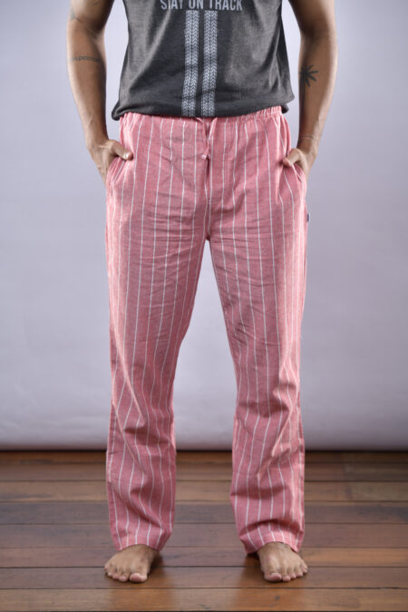 100% COTTON WOVEN LONG PANT WITH SEPARATE WAISTBAND.