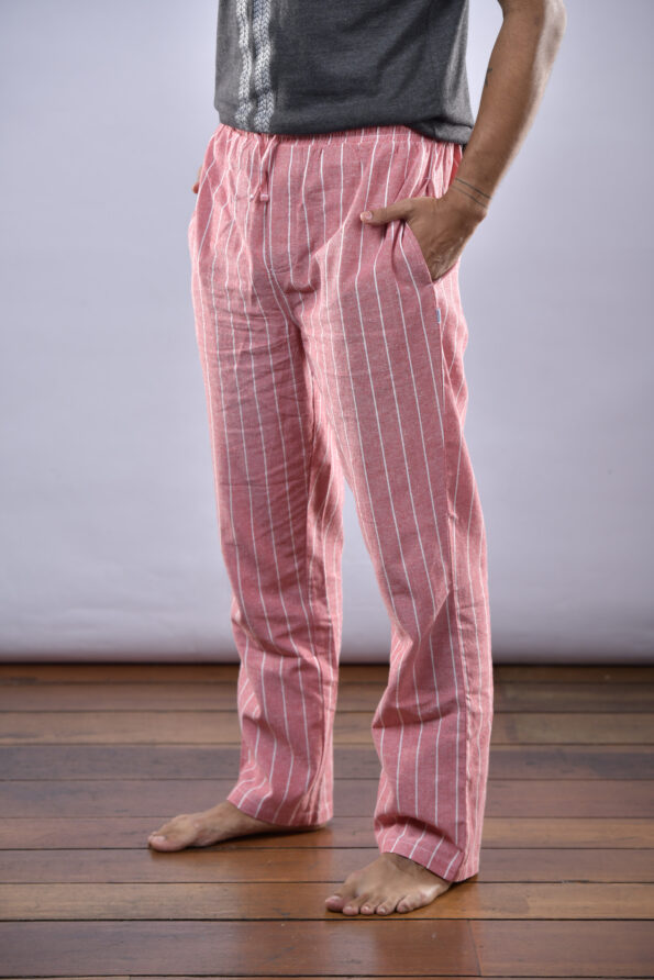 100% COTTON WOVEN LONG PANT WITH SEPARATE WAISTBAND.