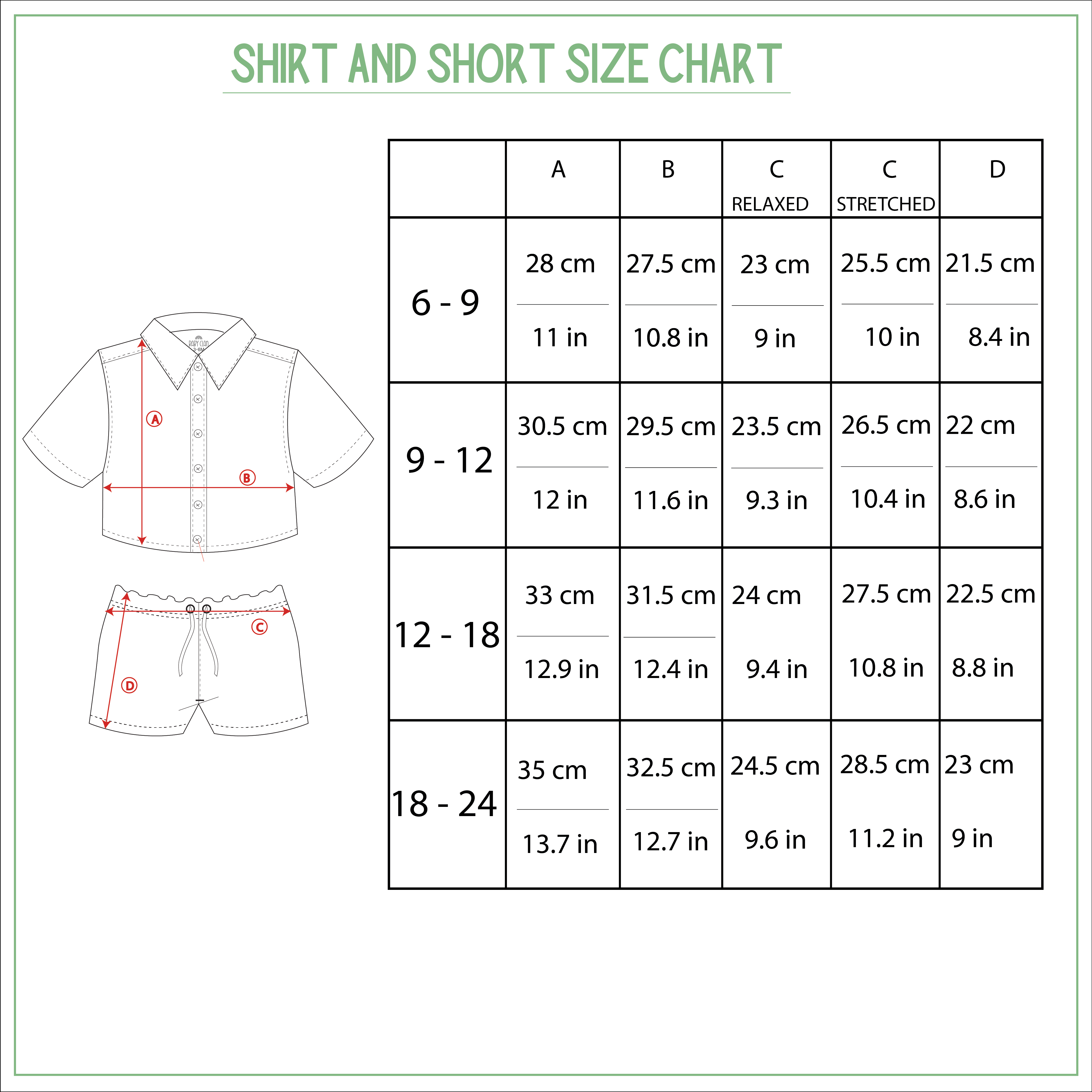 SIZE CHART CASUALS